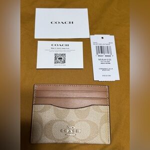 Coach Light Brown and Cream Card Holder